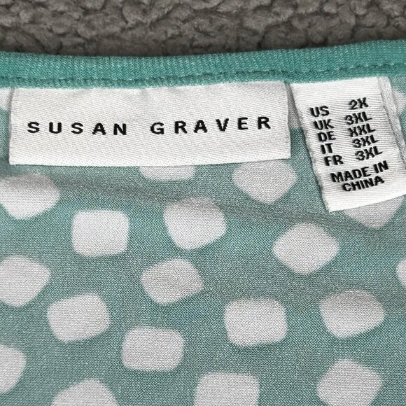 Susan Graver Shirt Womens 2X Mint White Dot Liquid Knit Flutter Sleeve Cut Out - Picture 5 of 11